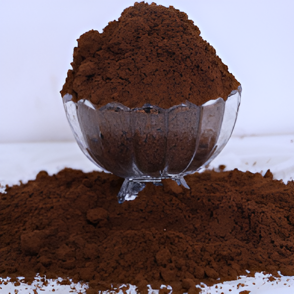 Pure cocoa powder on the bowl